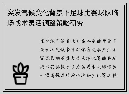 突发气候变化背景下足球比赛球队临场战术灵活调整策略研究